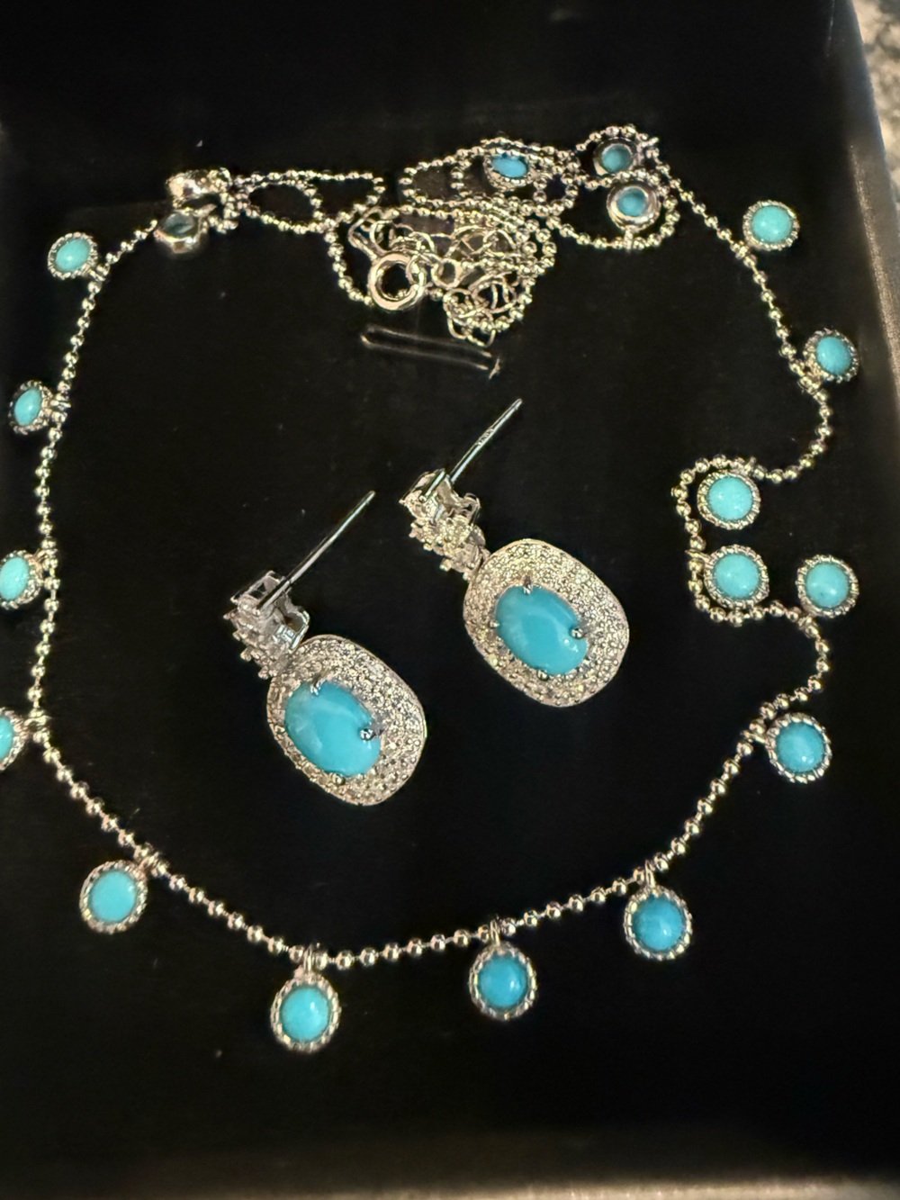 turquoise  sleeping beauty silver settings set